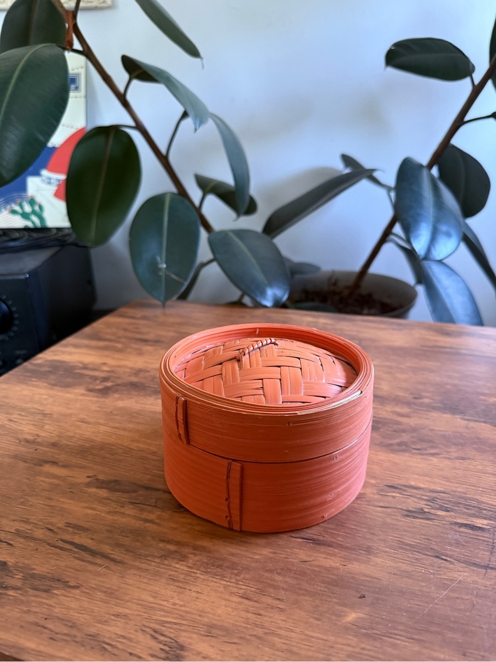 Handwoven Orange Bamboo Trinket Box